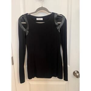 Bailey 44 Cutout Faux Leather Shoulders Long Sleeve Lined Soft Stretchy S Top